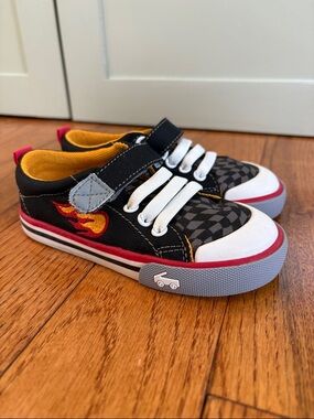 See Kai Run Black Sneakers with Red Flame and Yellow Lining